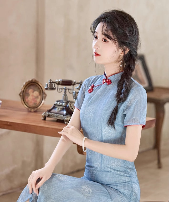  チャイナ XL新品青 蘭雲沙 チャイナドレス – DXJ Cheongsam