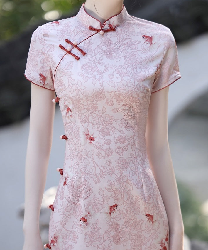 Peach Goldfish-Print Cheongsam