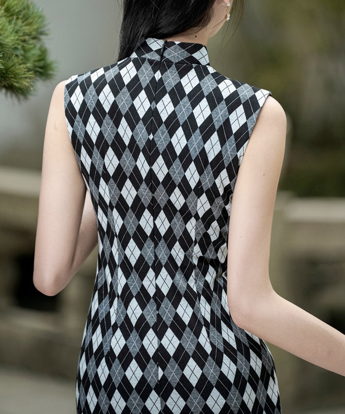 Diamond Checkered Maxi Cheongsam