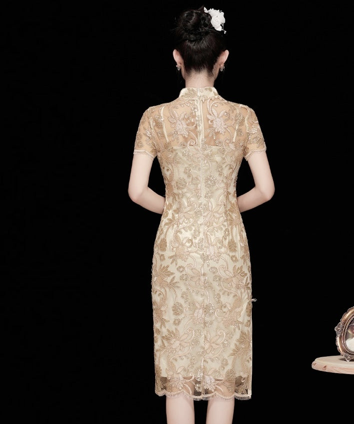 Wan Embroidery Champagne Cheongsam