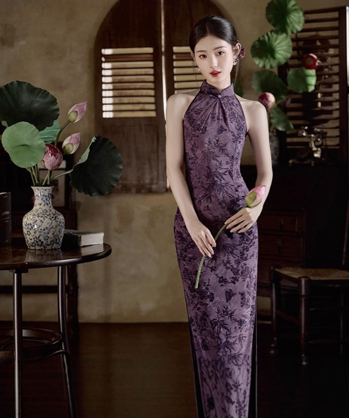 Shuya Purple Halterneck Cheongsam