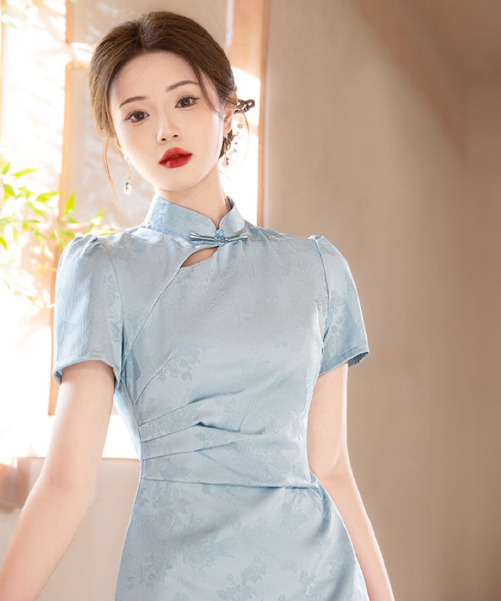 Erin Blue Jacquard Cheongsam