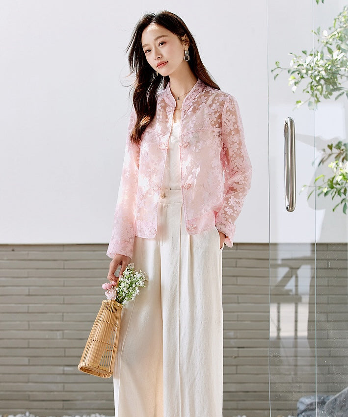 Mandarin Collar Organza Jacket
