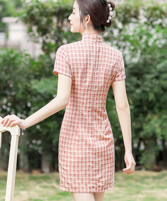 Xue'er Pink Checkered Cheongsam