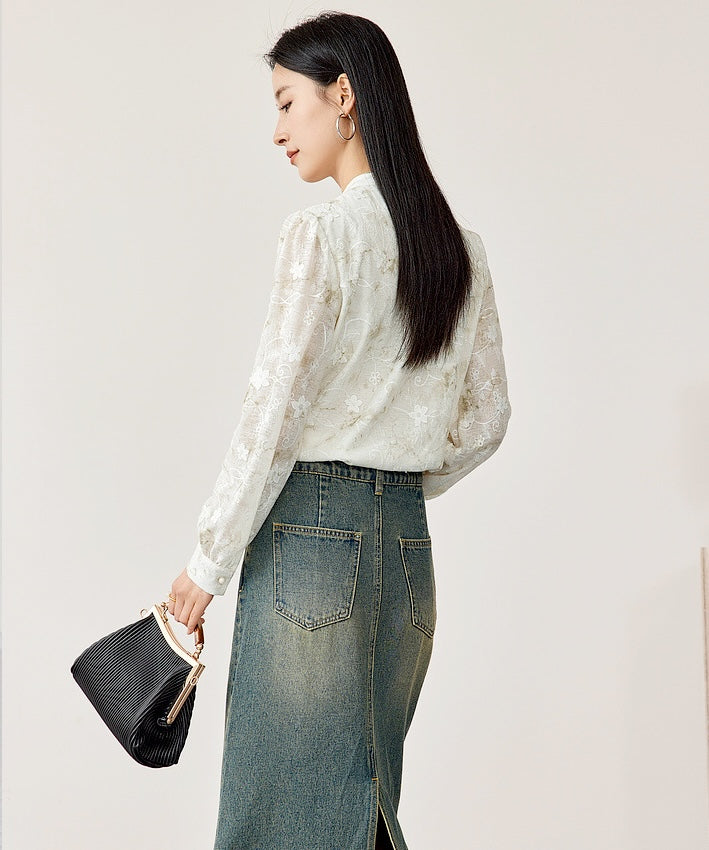 Livia Jade Mandarin Collar Knot Blouse