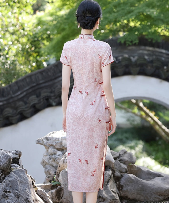 Peach Goldfish-Print Cheongsam