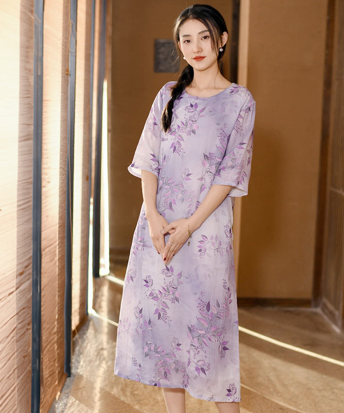 Lavender Floral Cheongsam Dress