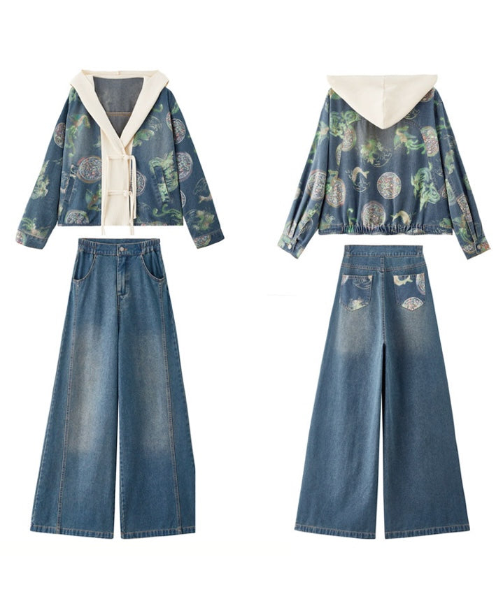 Sora's Denim Jackek + Denim Pants Set