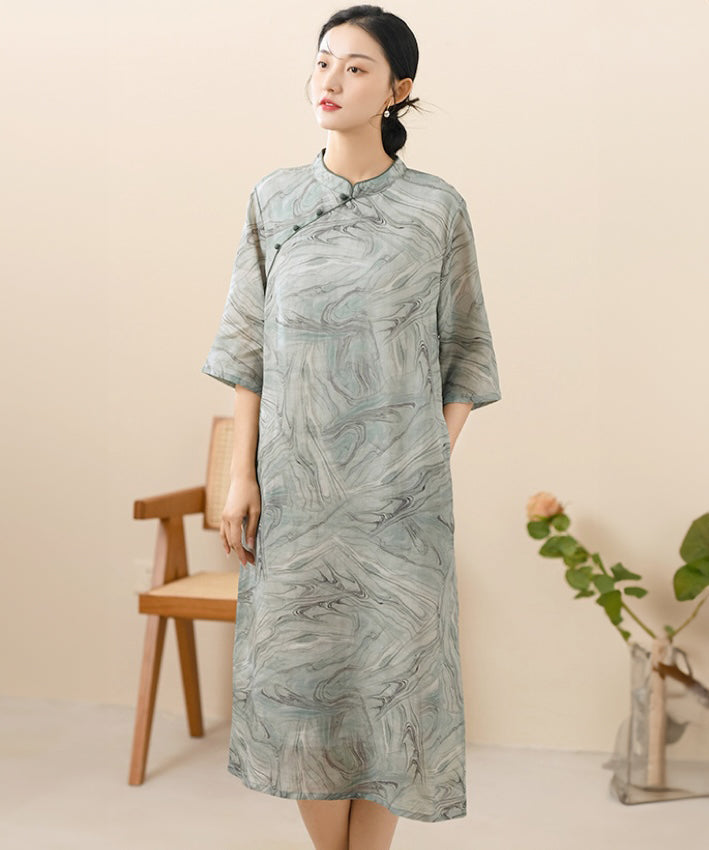 Lila Marble-Print Cheongsam