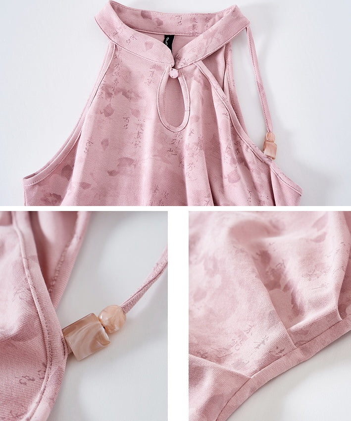Riri's Pink Halterneck Cheongsam + Cardigan Set