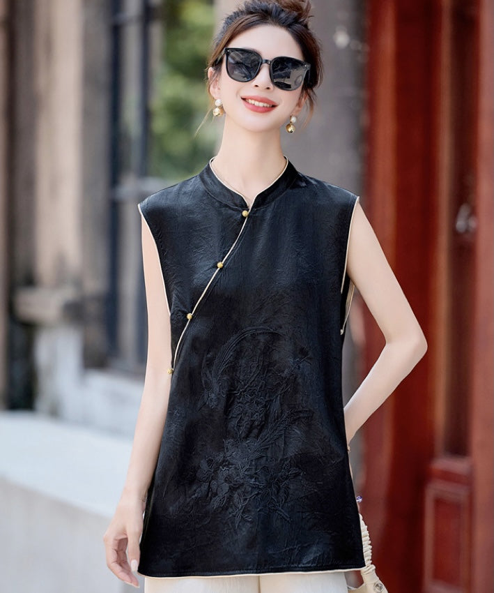 Maya Black Jacquard Oriental Vest Pants Set