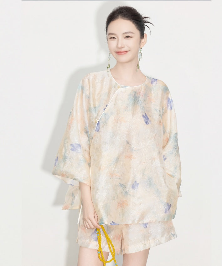 Mist Petal Ensemble Cheongsam Top Shorts Set