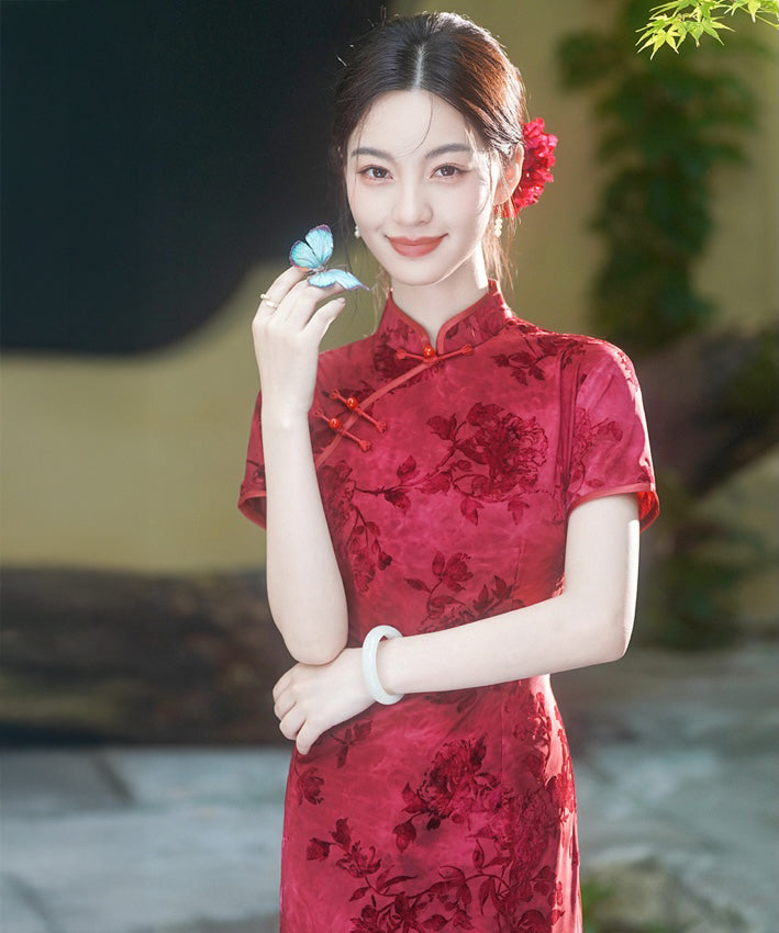 Bridal Short Sleeves Red Cheongsam