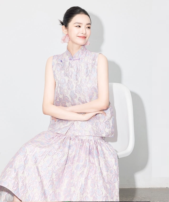 Suya's Jacquard Oriental Top + Skirt Set