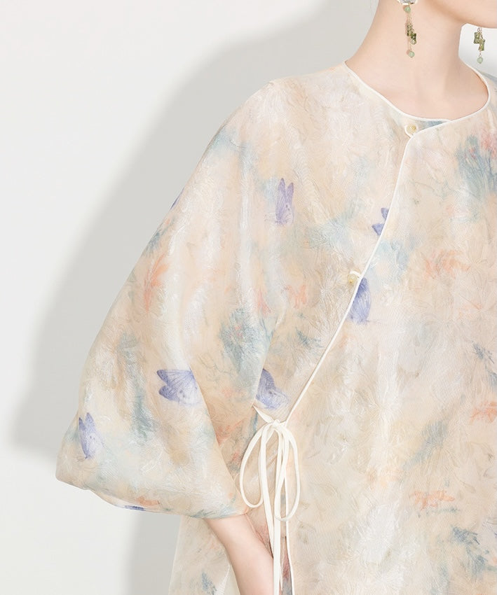 Mist Petal Ensemble Cheongsam Top Shorts Set