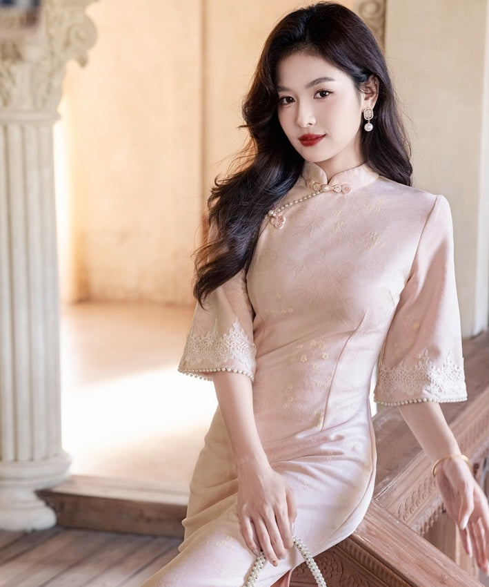Lili Pink Mid-Sleeves Cheongsam