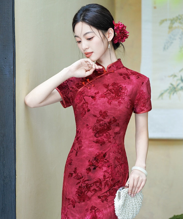 Bridal Short Sleeves Red Cheongsam