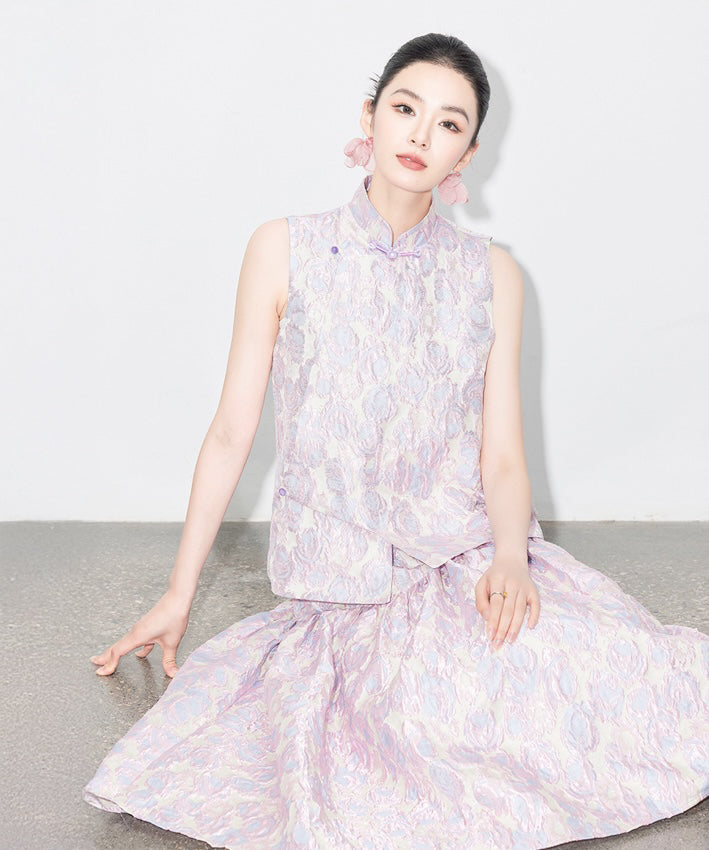 Suya's Jacquard Oriental Top + Skirt Set