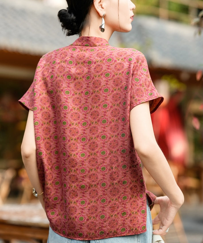 Coral Medallion Silk Cheongsam Top