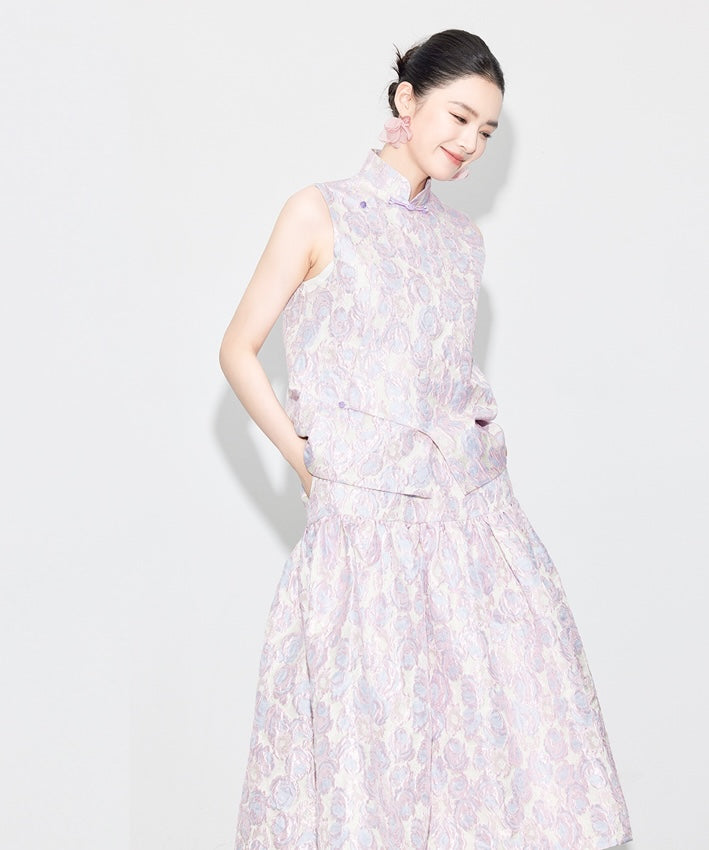 Suya's Jacquard Oriental Top + Skirt Set