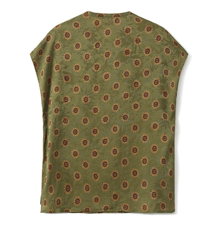 Olive Charm Silk Oriental Top