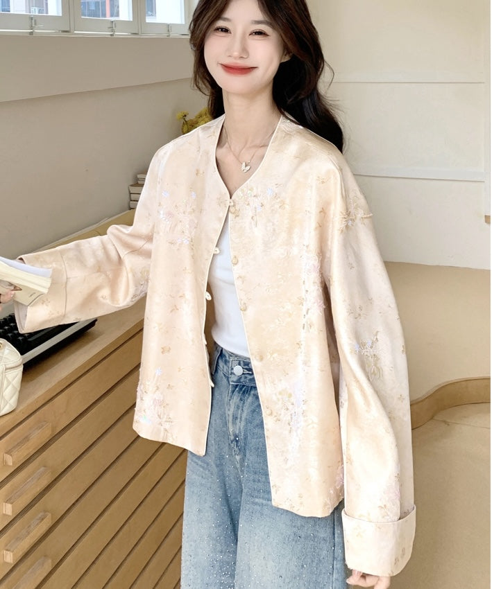 香槟花朵旗袍外套