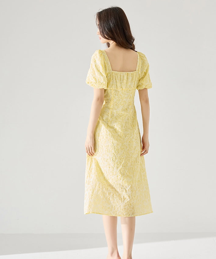 Juliet Yellow Elegant Tea Dress