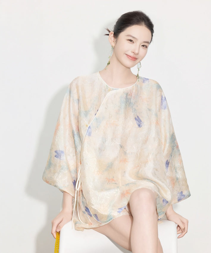 Mist Petal Ensemble Cheongsam Top Shorts Set