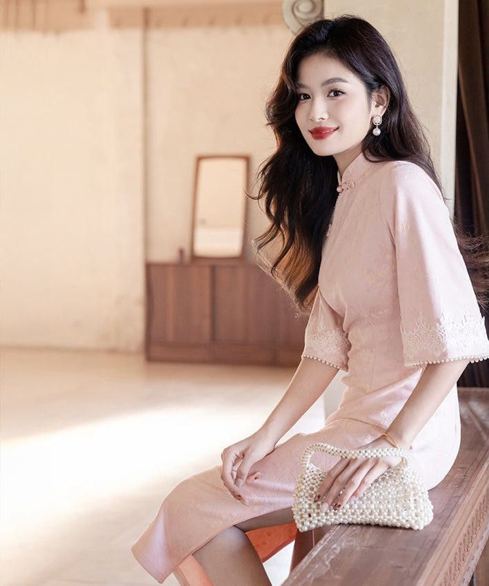 Lili Pink Mid-Sleeves Cheongsam