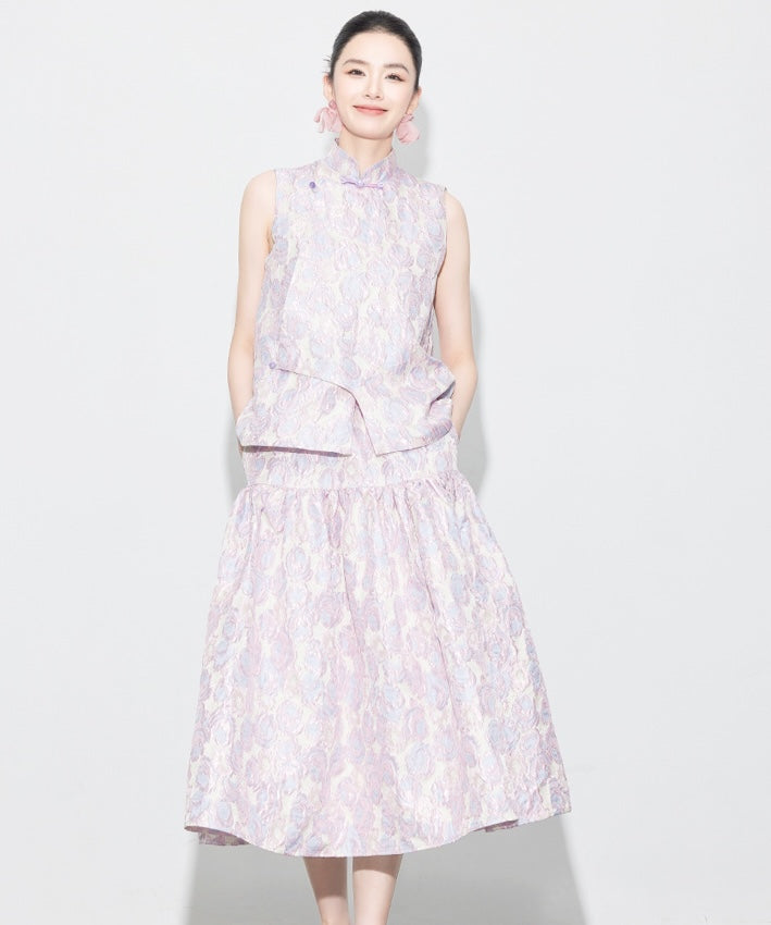 Suya's Jacquard Oriental Top + Skirt Set