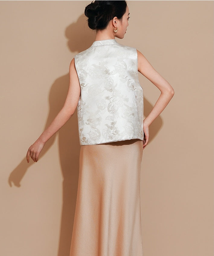 Ivory Cloud Jacquard Cheongsam Vest