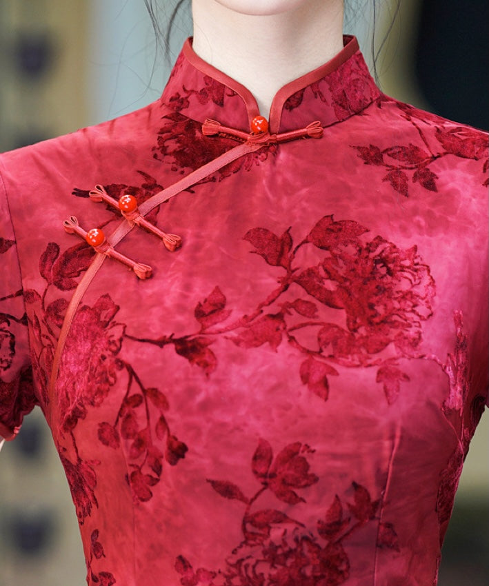 Bridal Short Sleeves Red Cheongsam