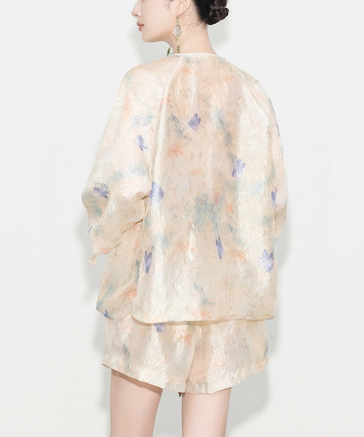 Mist Petal Ensemble Cheongsam Top Shorts Set