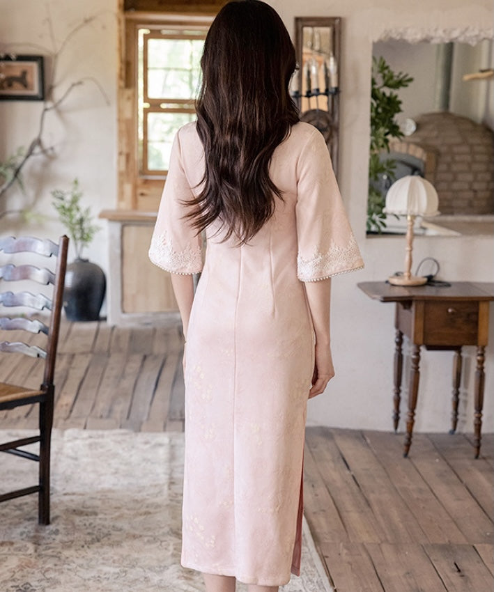 Lili Pink Mid-Sleeves Cheongsam