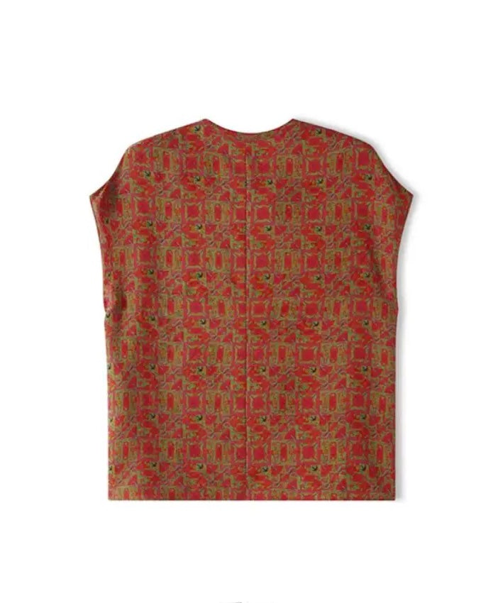 Top cheongsam in seta smeraldo con motivi geometrici