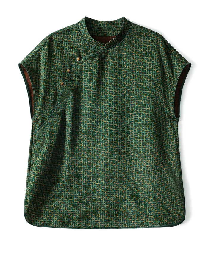 Emerald Geometric Cheongsam Silk Top