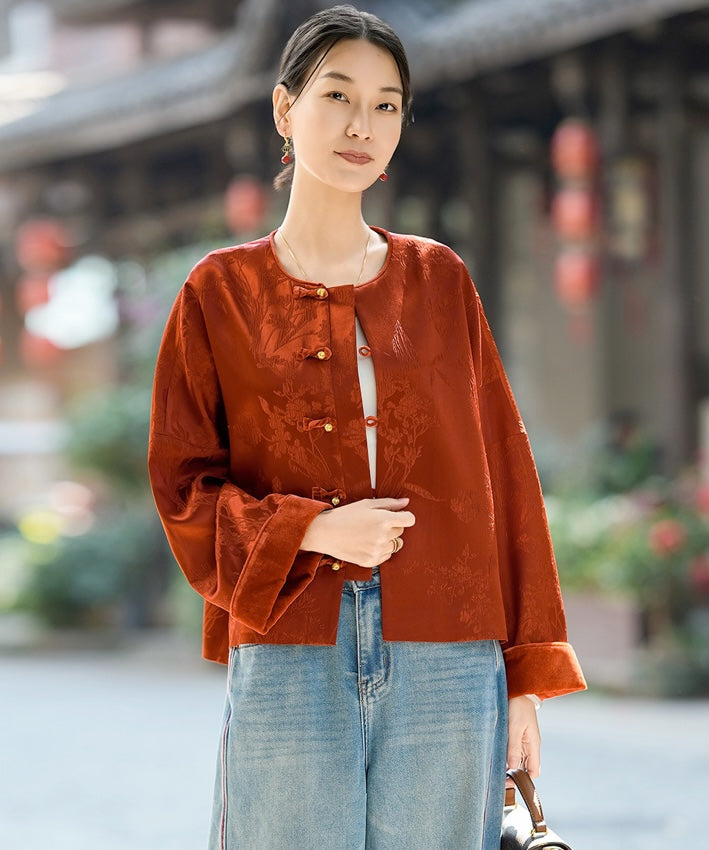 Gebrannte Rouge Cheongsam Oberteil Jacke