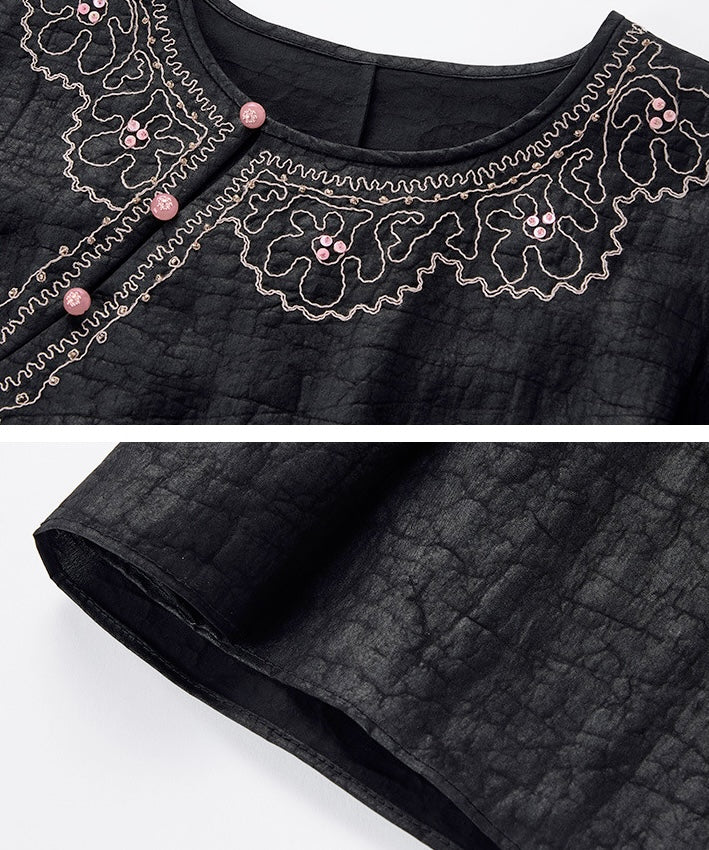 Midnight Filigree Silk Cheongsam Top