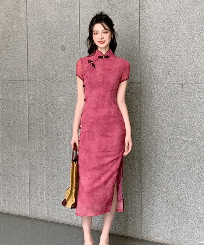 Sugar Plum Capsleeves Maxi Cheongsam