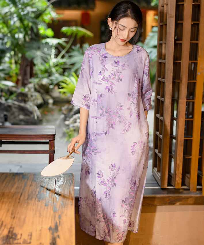 Lavender Floral Cheongsam Dress