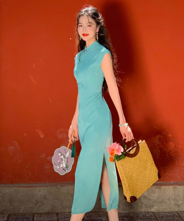 Romane Jade Capsleeve Maxi Cheongsam