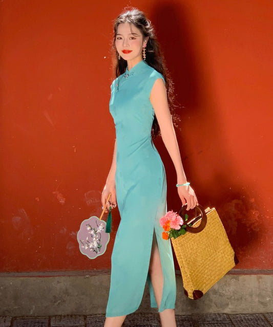 Romane Jade Capsleeve Maxi Cheongsam