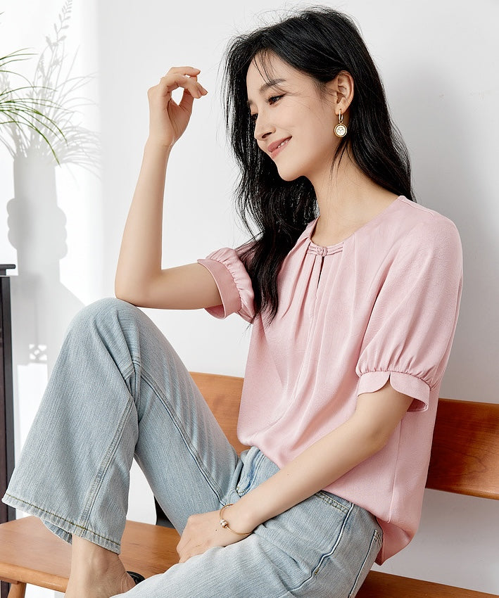 Laura's Pink Short Sleeve Oriental Blouse