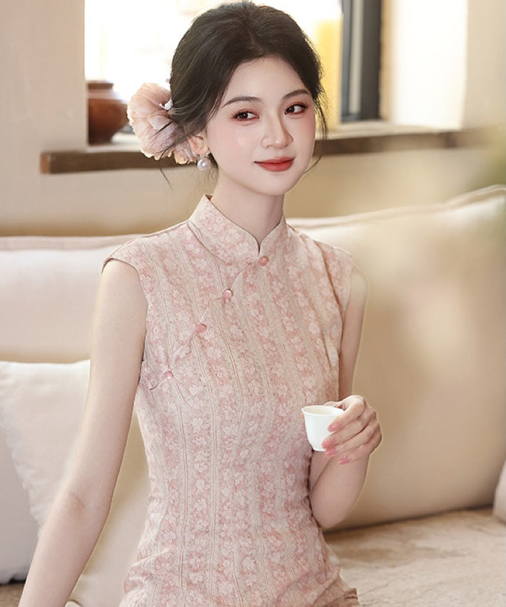 Dusty Pink Floral Stripe Cheongsam