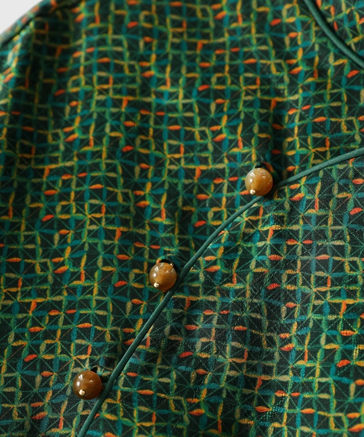 Emerald Geometric Cheongsam Silk Top