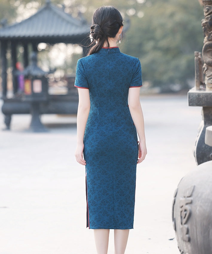Sally Navy Red Trim Cheongsam