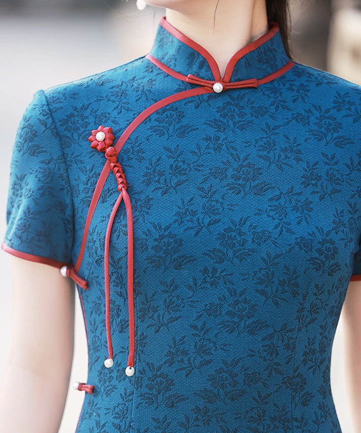 Sally Navy Red Trim Cheongsam