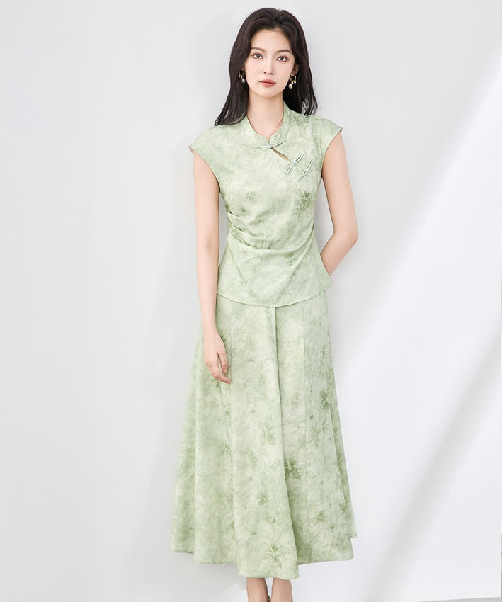 Green Mist Oriental Top + Skirt Set