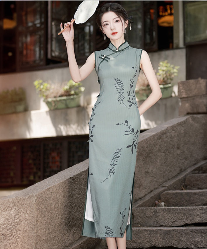 Teal Sleeveless Cheongsam
