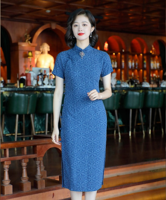 Lisa Patterned Blue Cheongsam